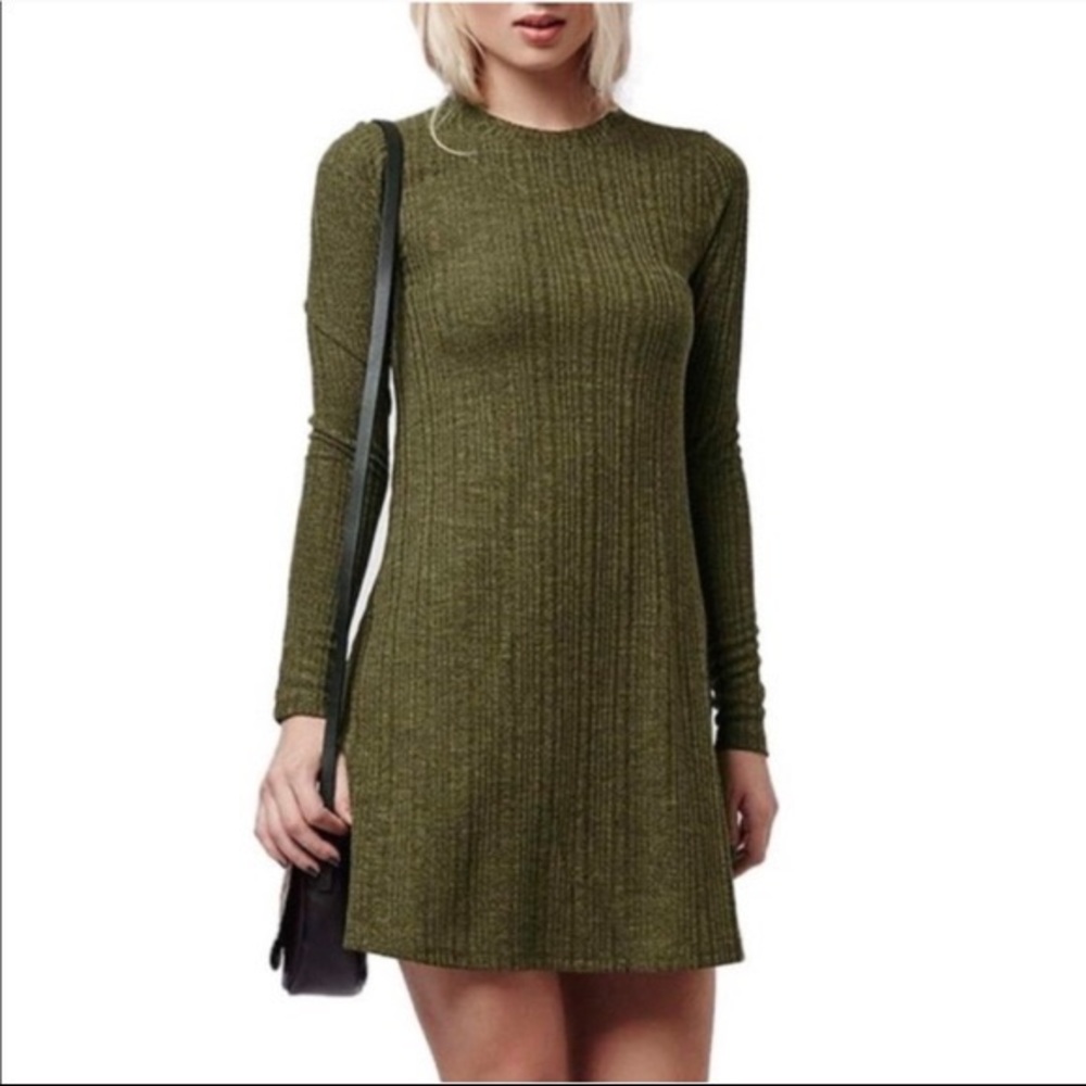 Topshop Ribbed Green Sweater Dress